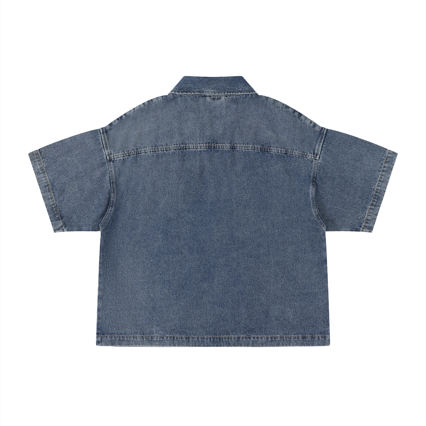 VINTAGE WASH BOXY QUARTER-ZIP DENIM SHIRT - JEANS BLUE