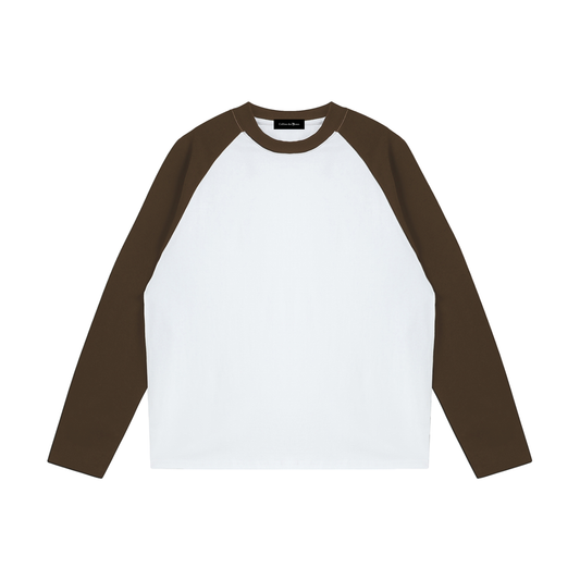 COLOR-BLOCKED RAGLAN LONG-SLEEVE T-SHIRT - WHITE WITH COFFEE