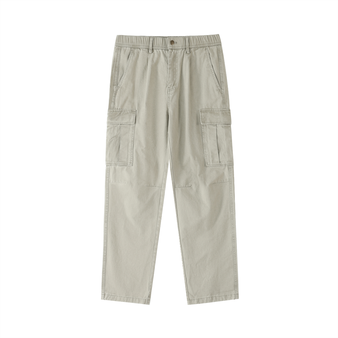 Cotton Elastic-Waist Cargo Pants - Light Gray