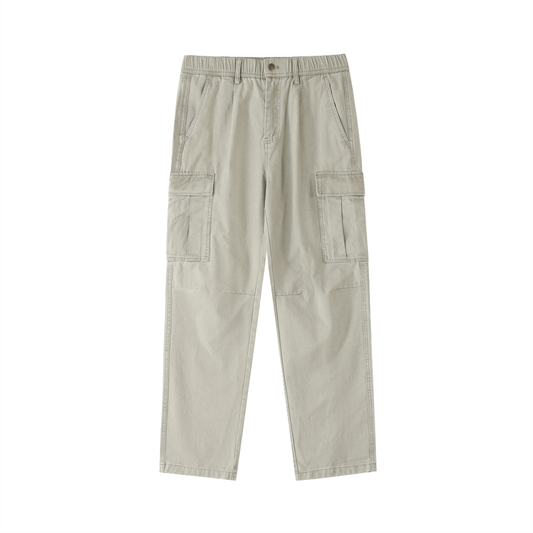 Cotton Elastic-Waist Cargo Pants - Light Gray