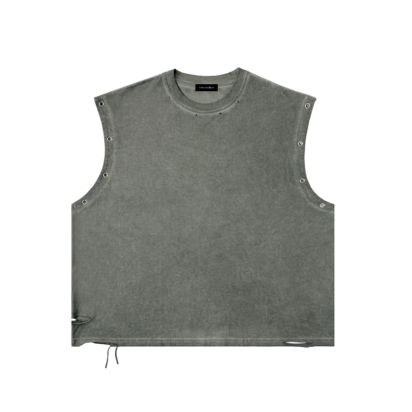 DISTRESSED GROMMET EYELET TANK TOP - GRAY
