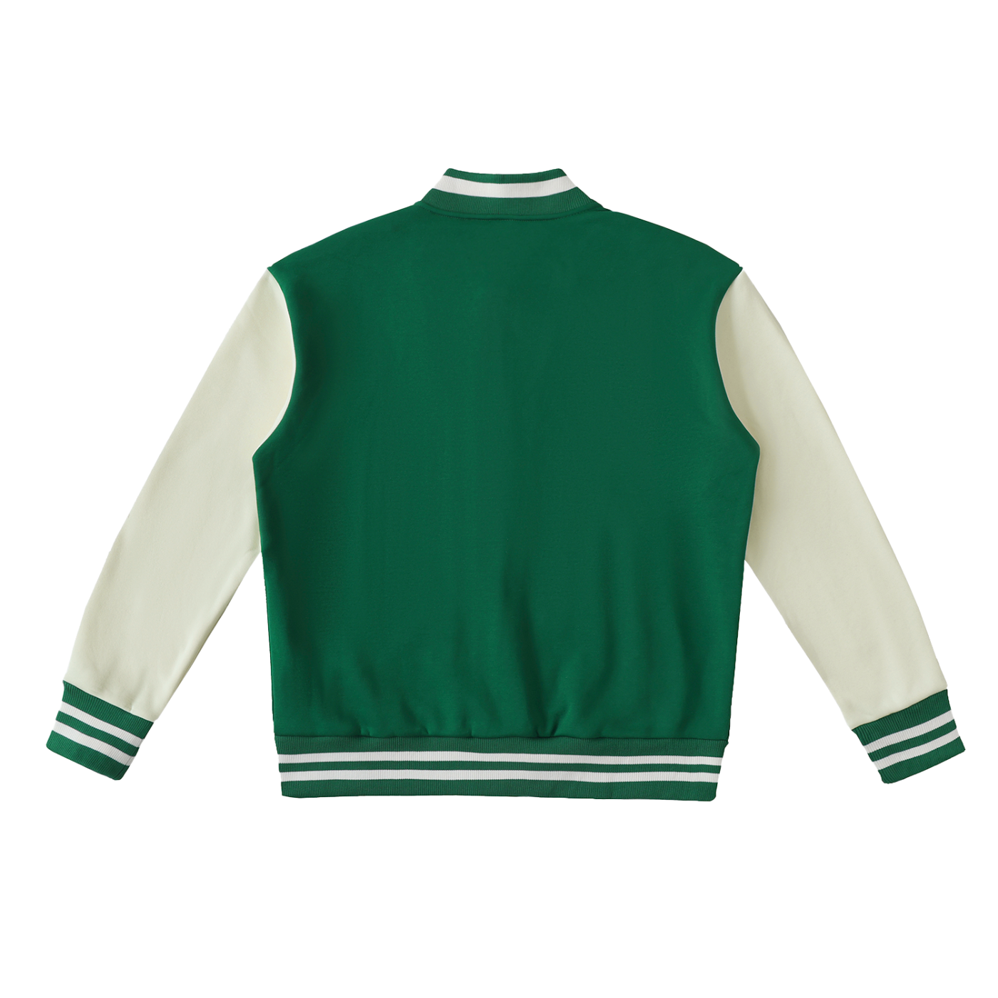 Two-Tone Fleeced Varsity Jacket - Green with White