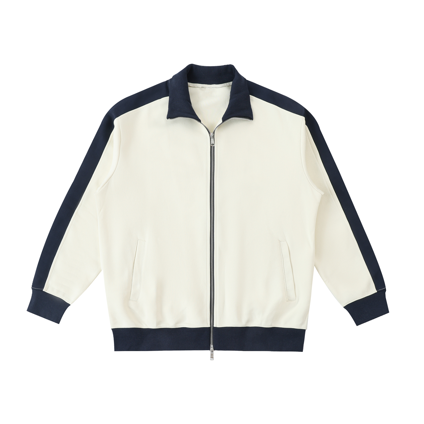 Contrast Trim Stand Collar Jacket - Mild Apricot with Navy Blue