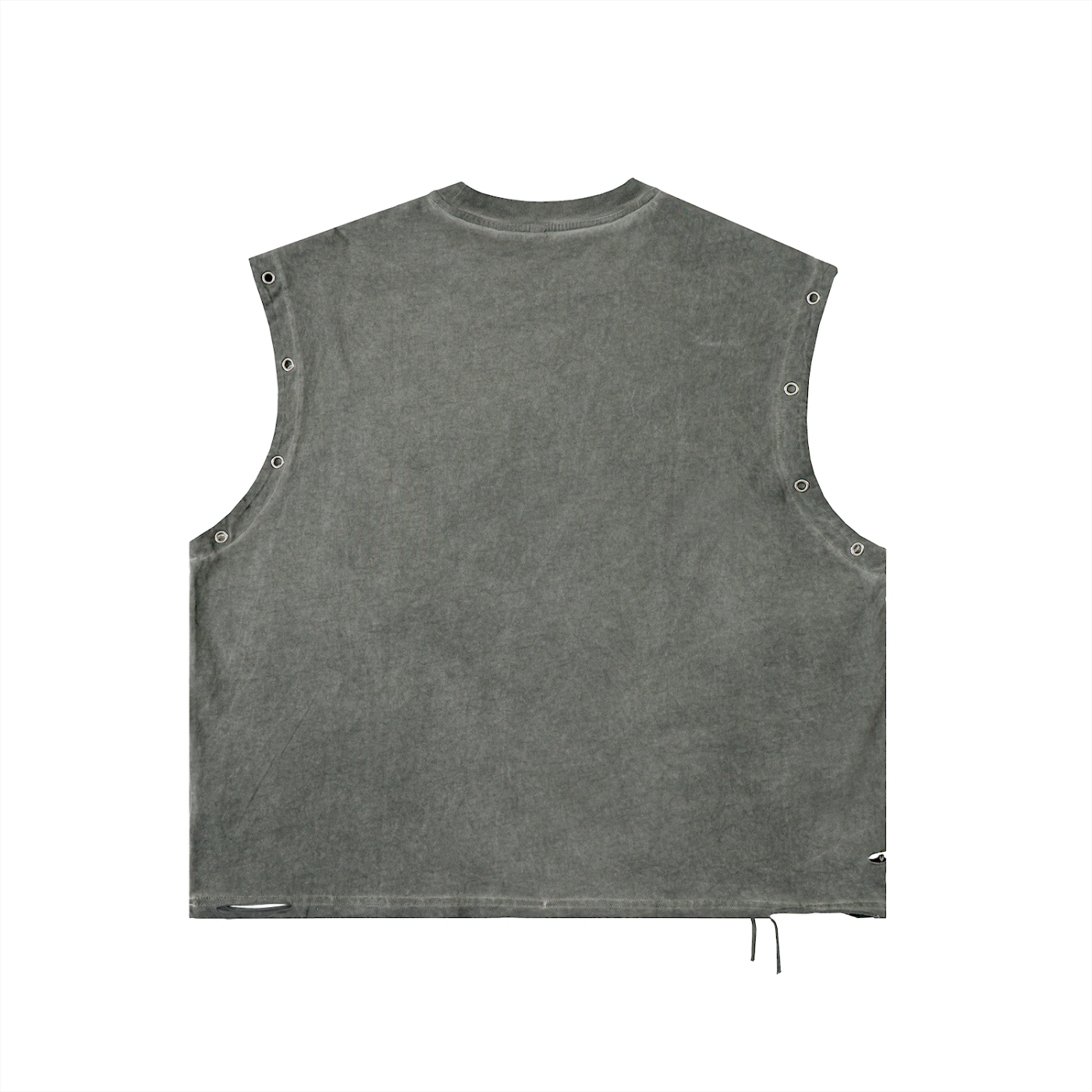 DISTRESSED GROMMET EYELET TANK TOP - GRAY