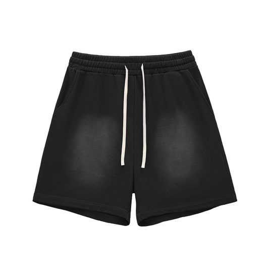 Sun Fade Raw Edge Cotton Shorts - Black