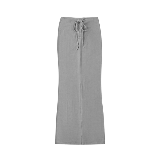 Dyed Washed Drawstring Maxi Skirt - Medium Gray