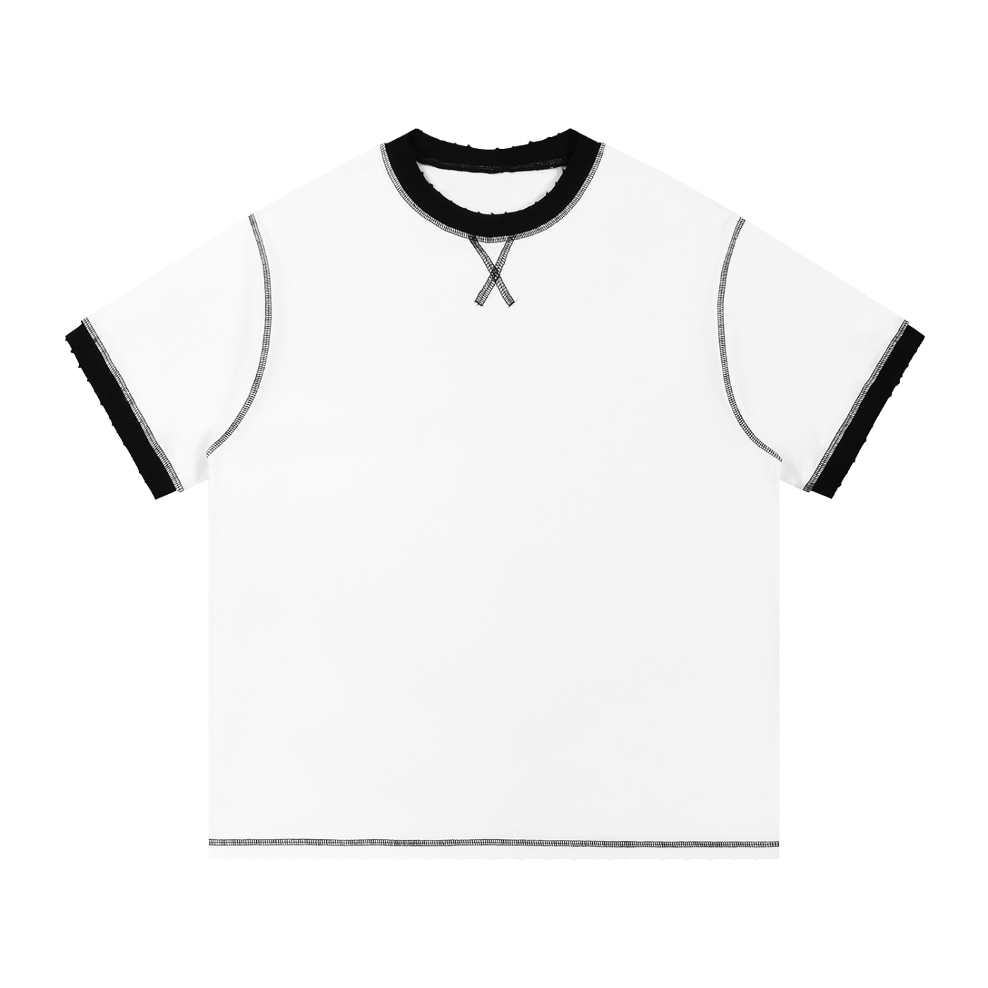 Contrast-Stitched Cotton T-Shirt - White with Black
