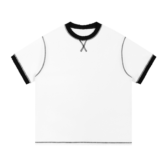 Contrast-Stitched Cotton T-Shirt - White with Black