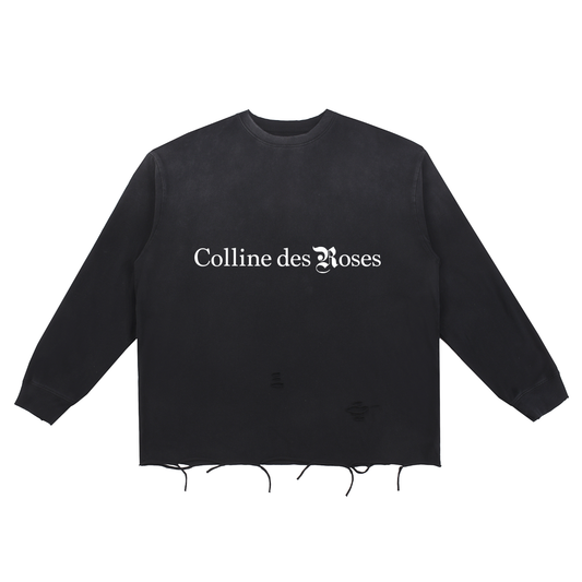 SNOW WASH RAW EDGE COTTON T-SHIRT - BLACK