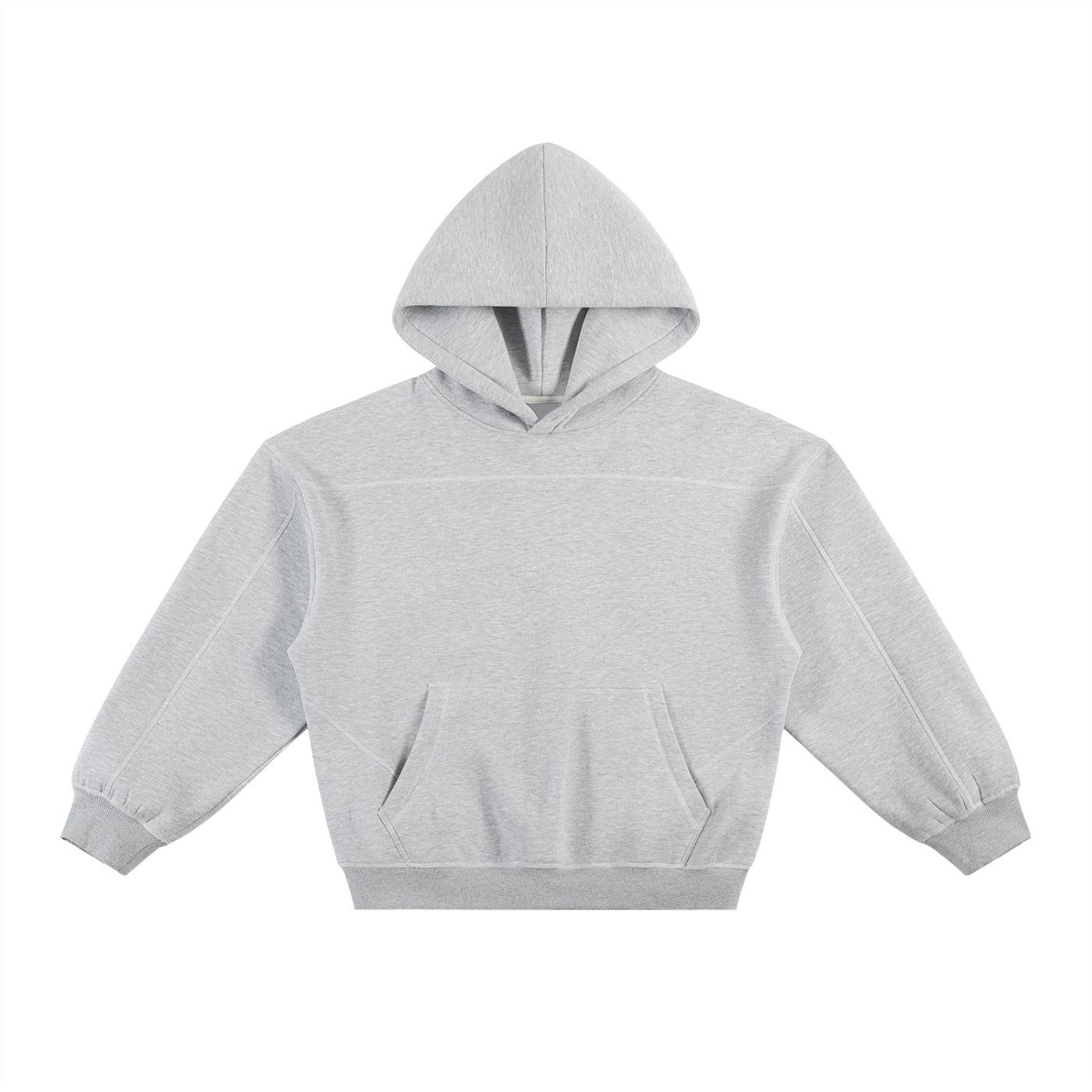 CONTRAST-STITCHED BOXY FLEECE HOODIE - FLOWER GRAY