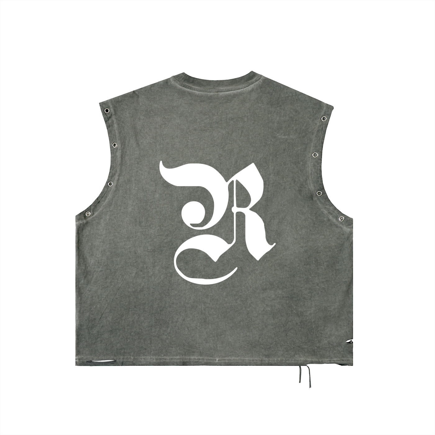 Distressed Grommet Eyelet Tank Top - Gray
