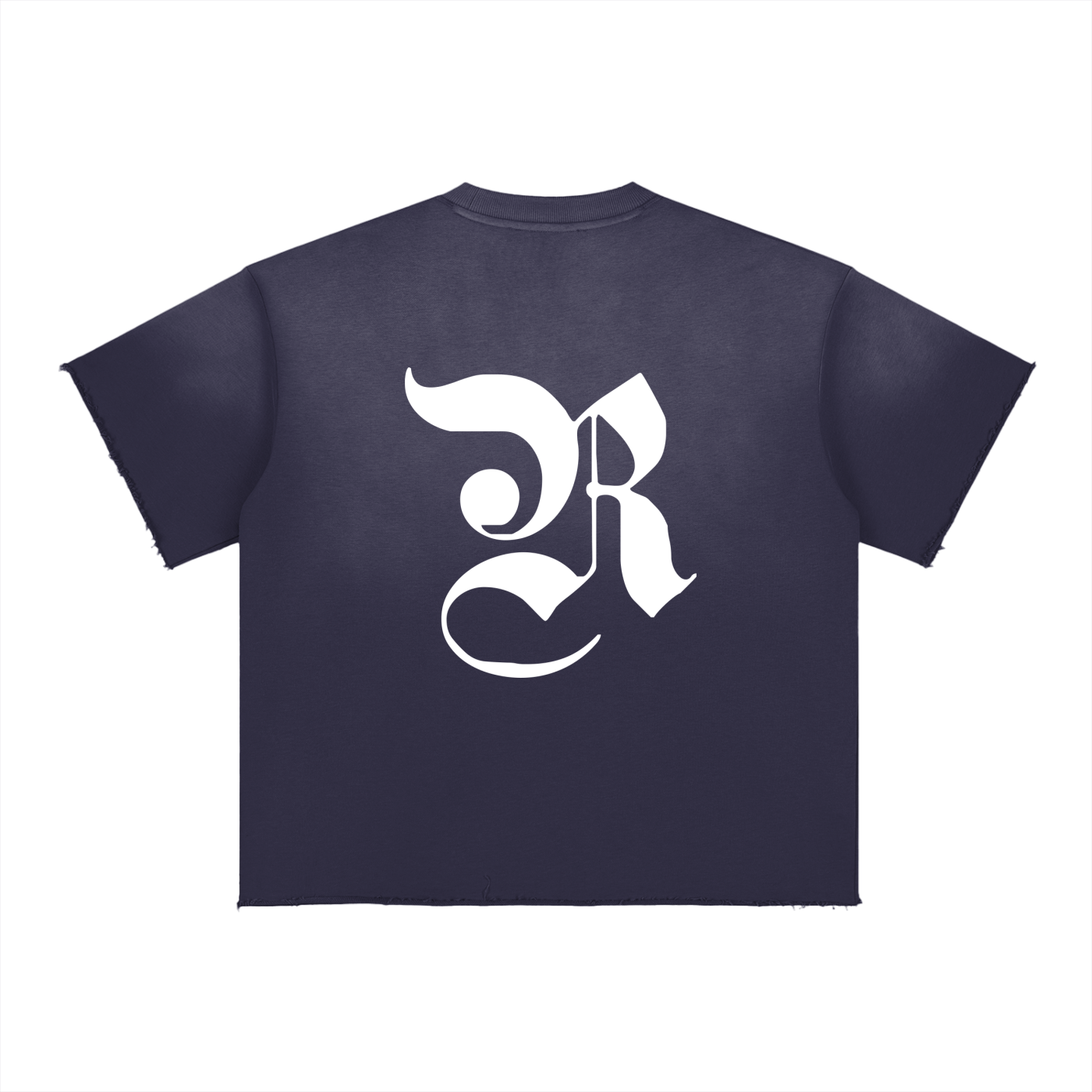 Sun Fade Raw Edge T-Shirt - Navy Blue