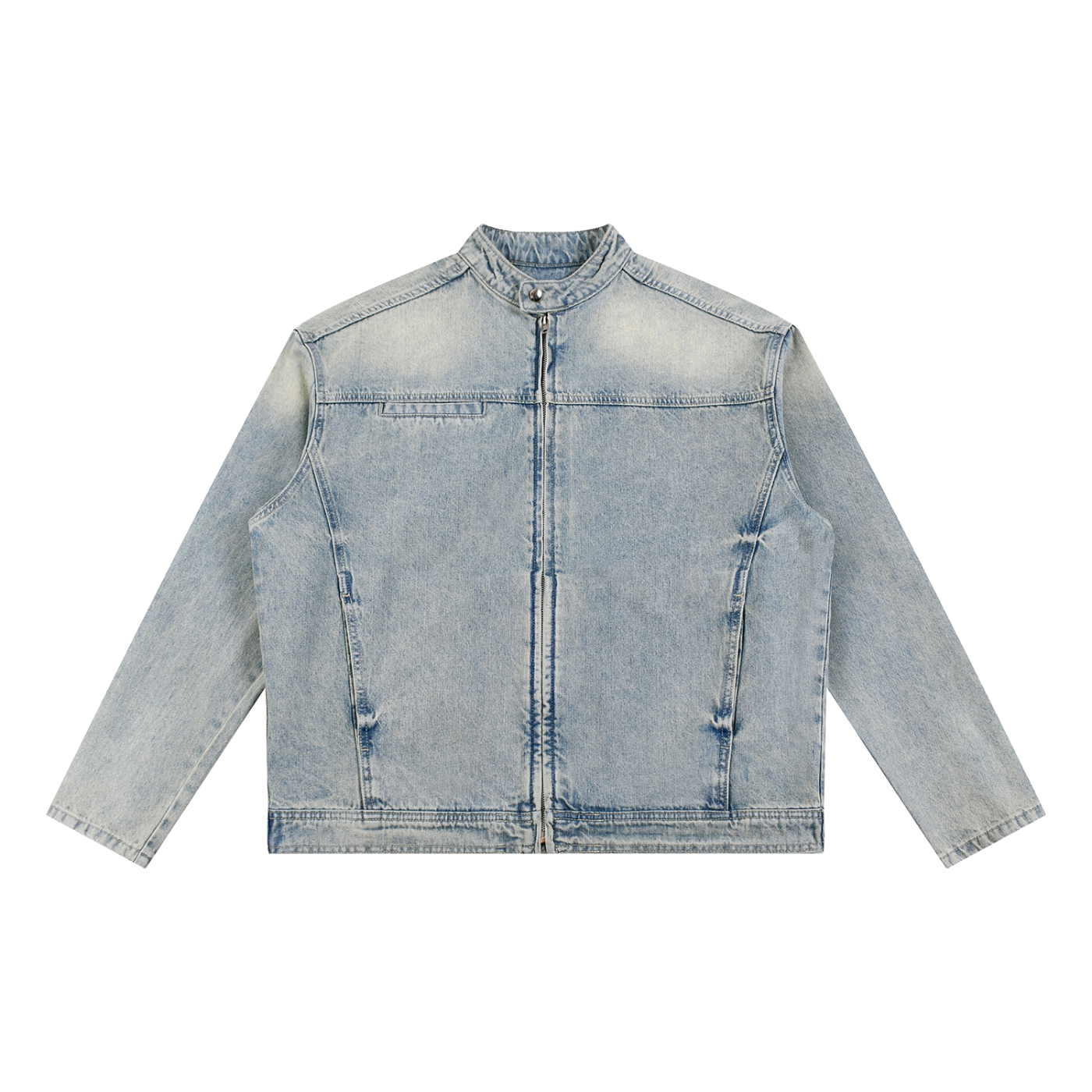 VINTAGE WASH ZIP DENIM JACKET - BLUE