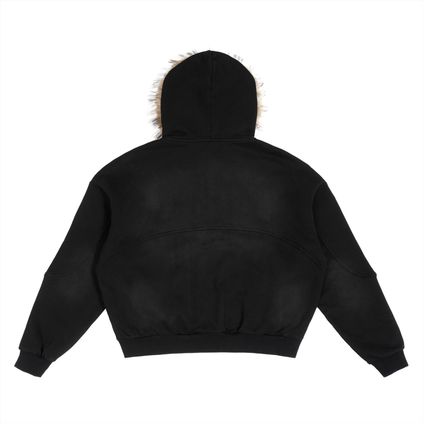 SUNFADE BOXY DETACHABLE FUR HOODIE - BLACK