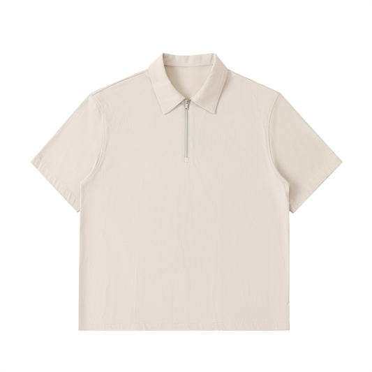 Half-Zip Cotton Polo Shirt - Pale Khaki