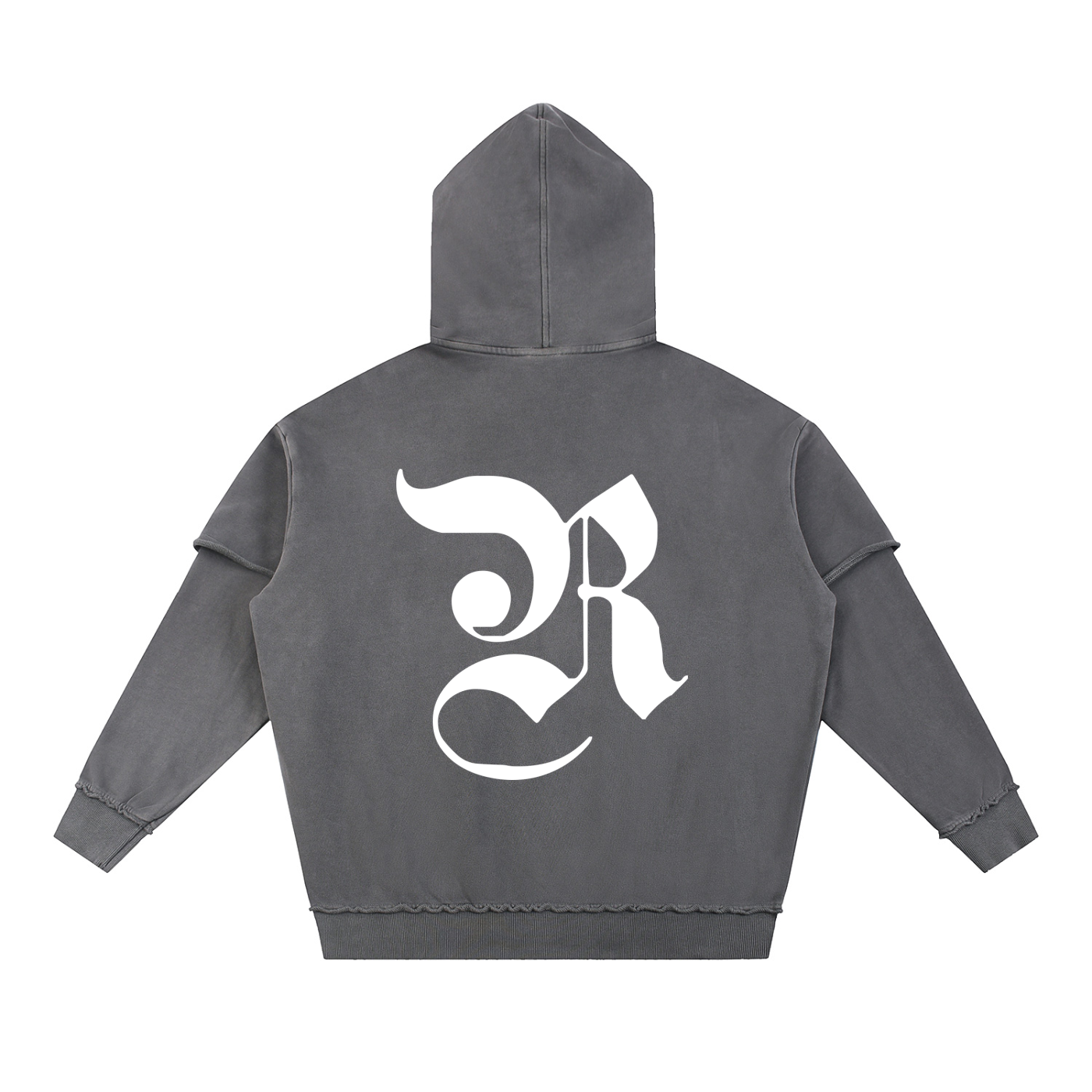 Snow Washed Raw Edge Double Layered Hoodie - Dark Gray
