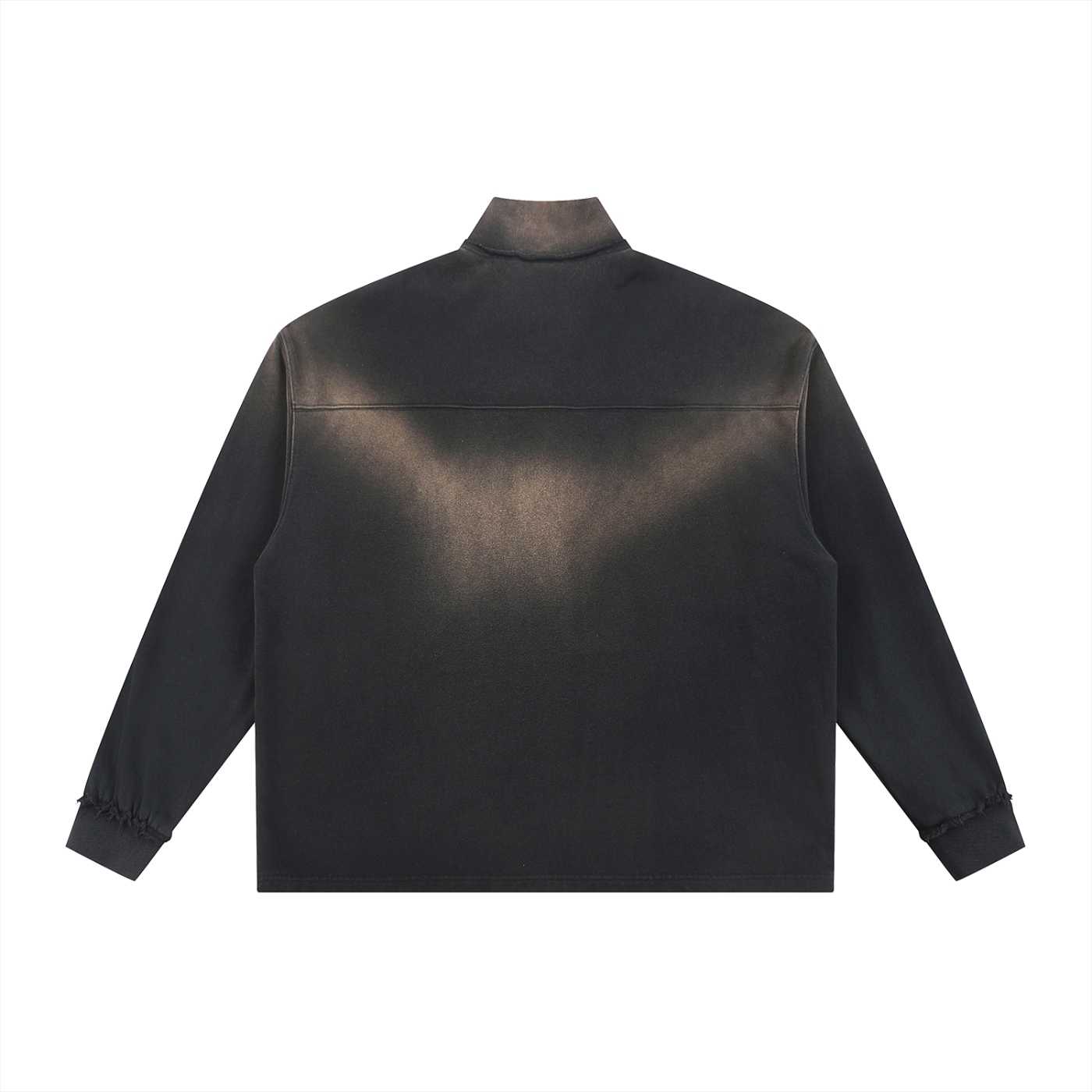 Sun Fade Raw Edge Quarter-Zip Sweatshirt - Black