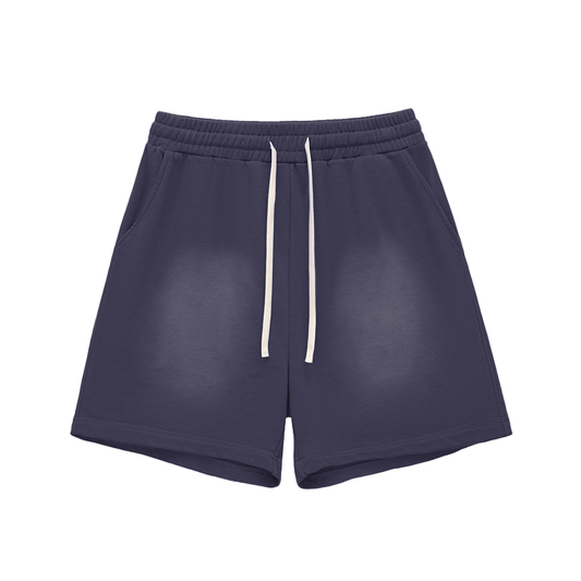 Sun Fade Raw Edge Cotton Shorts - Navy Blue