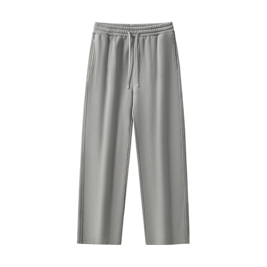 Frayed Enzyme Washed Fleece Sweatpants - Light Gray