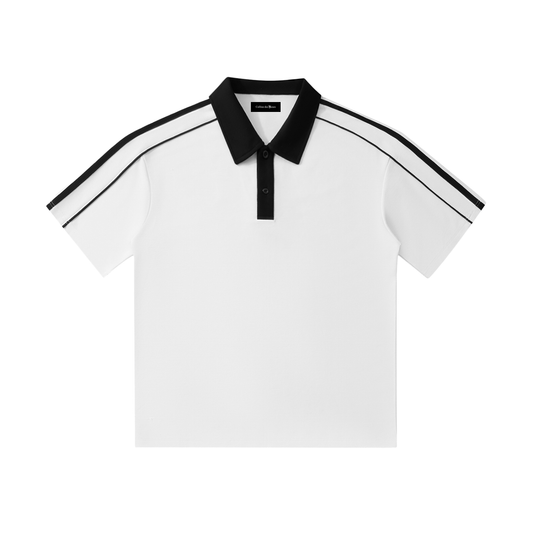 CONTRAST COLLAR SHORT-SLEEVE POLO SHIRT - WHITE