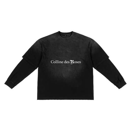 Sunfade Hand-Frayed Faux Two-Piece T-Shirt - Black