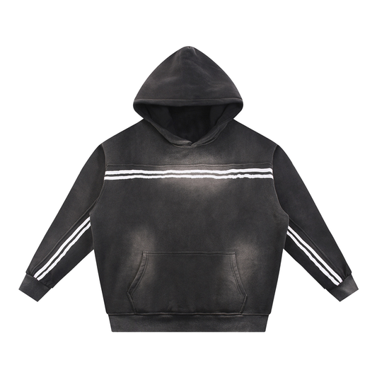 Sun Fade Contrast Tape Fleece Hoodie - Black