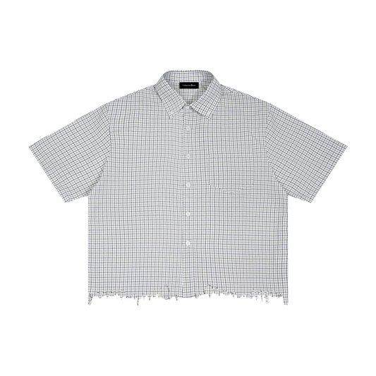 DISTRESSED PLAID BOXY SHIRT - WHITE