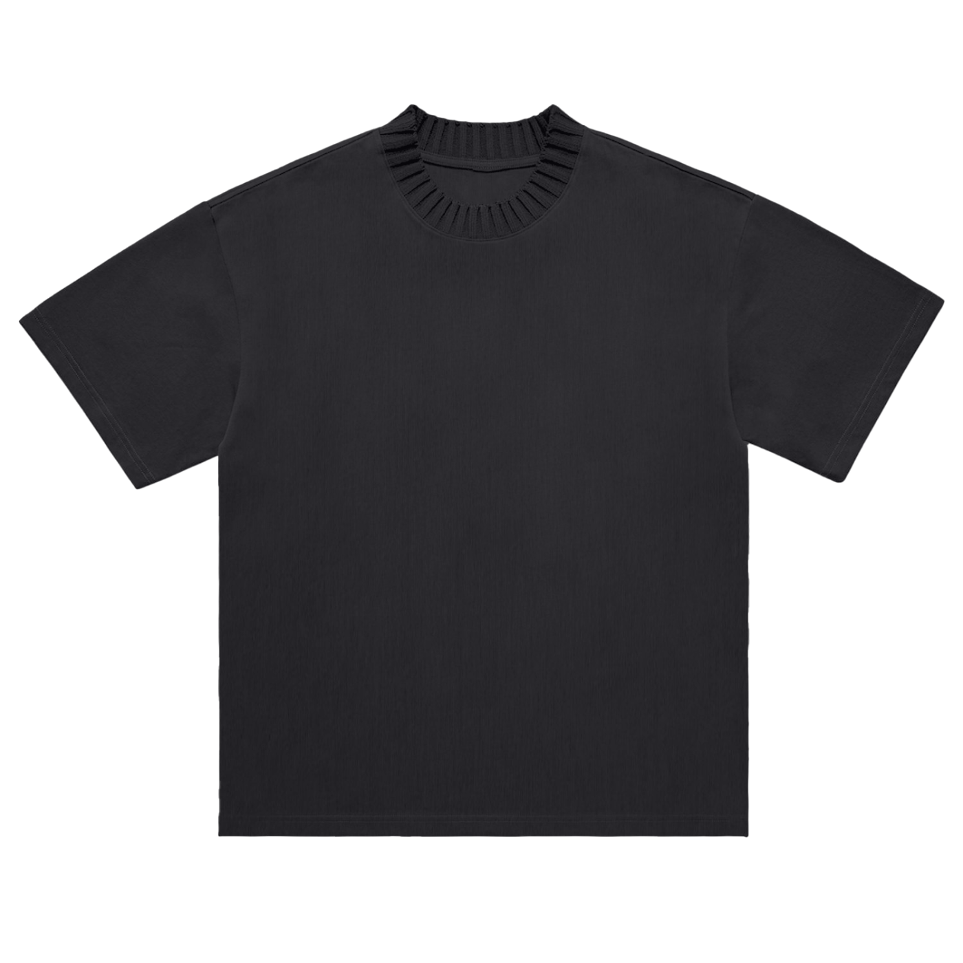 Heavyweight Knitted Round Neck T-Shirt - Black