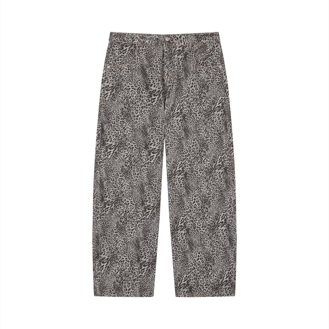 VINTAGE WASH LEOPARD WIDE LEG JEANS - LEOPARD GRAY