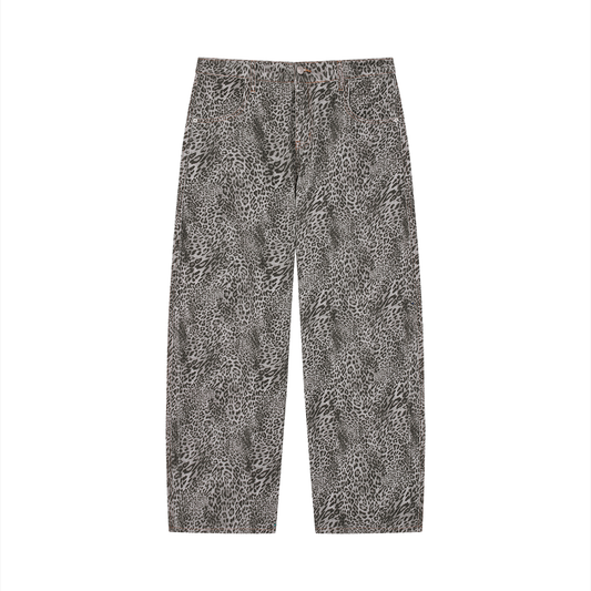 VINTAGE WASH LEOPARD WIDE LEG JEANS - LEOPARD GRAY