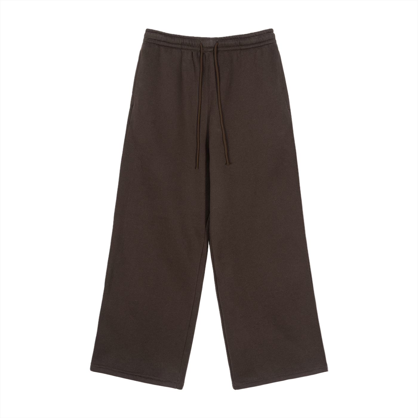 Fleece Drawstring Straight-Leg Sweatpants - Brown