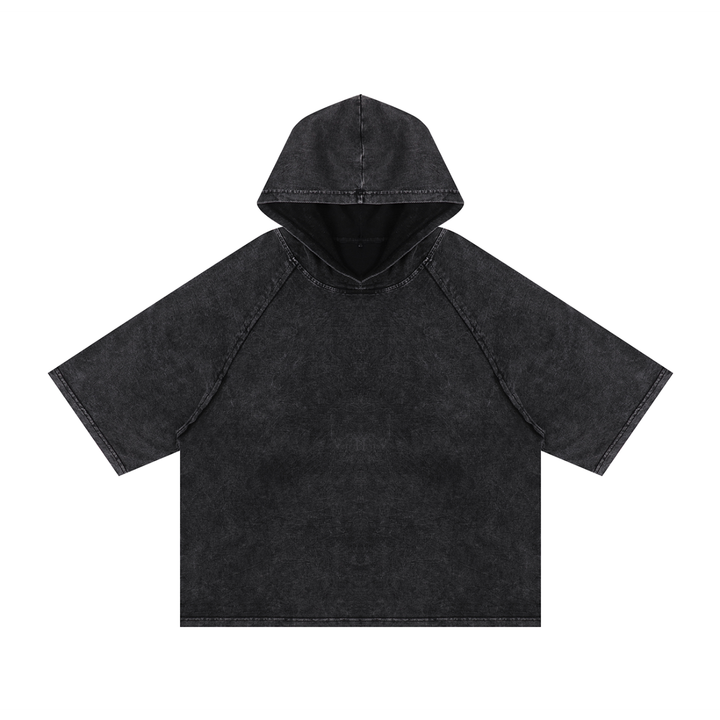 Snow Washed Hooded Boxy T-Shirt - Black