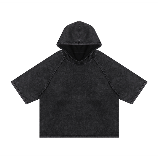Snow Washed Hooded Boxy T-Shirt - Black