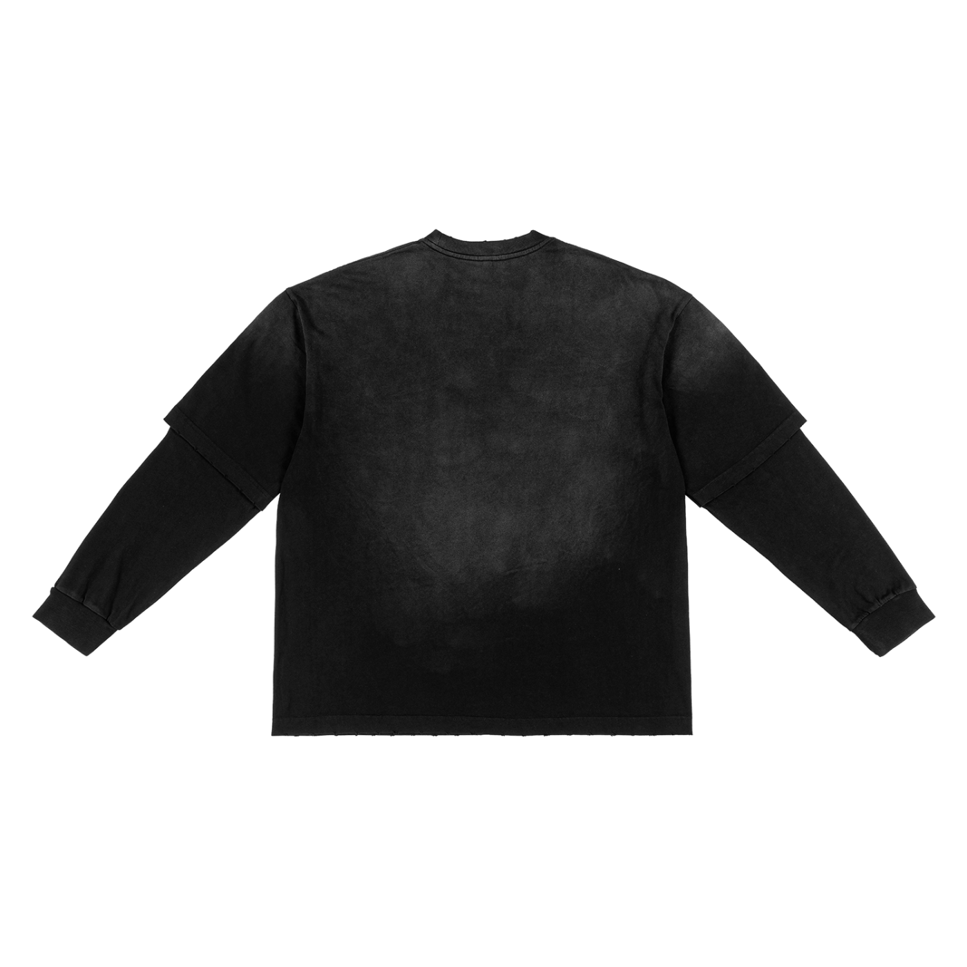 SUNFADE HAND-FRAYED FAUX TWO-PIECE T-SHIRT - BLACK