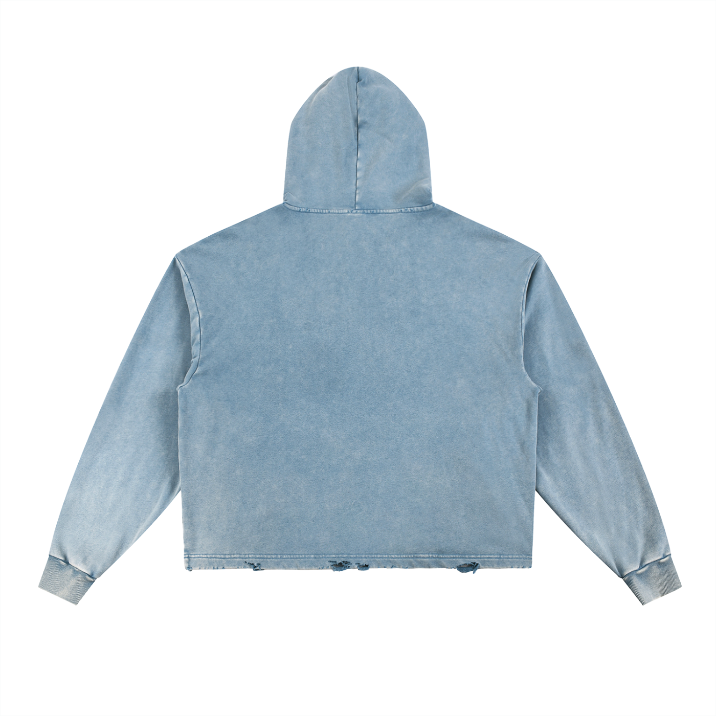 VINTAGE WASHED FRAYED-HEM HOODIE - BLUE