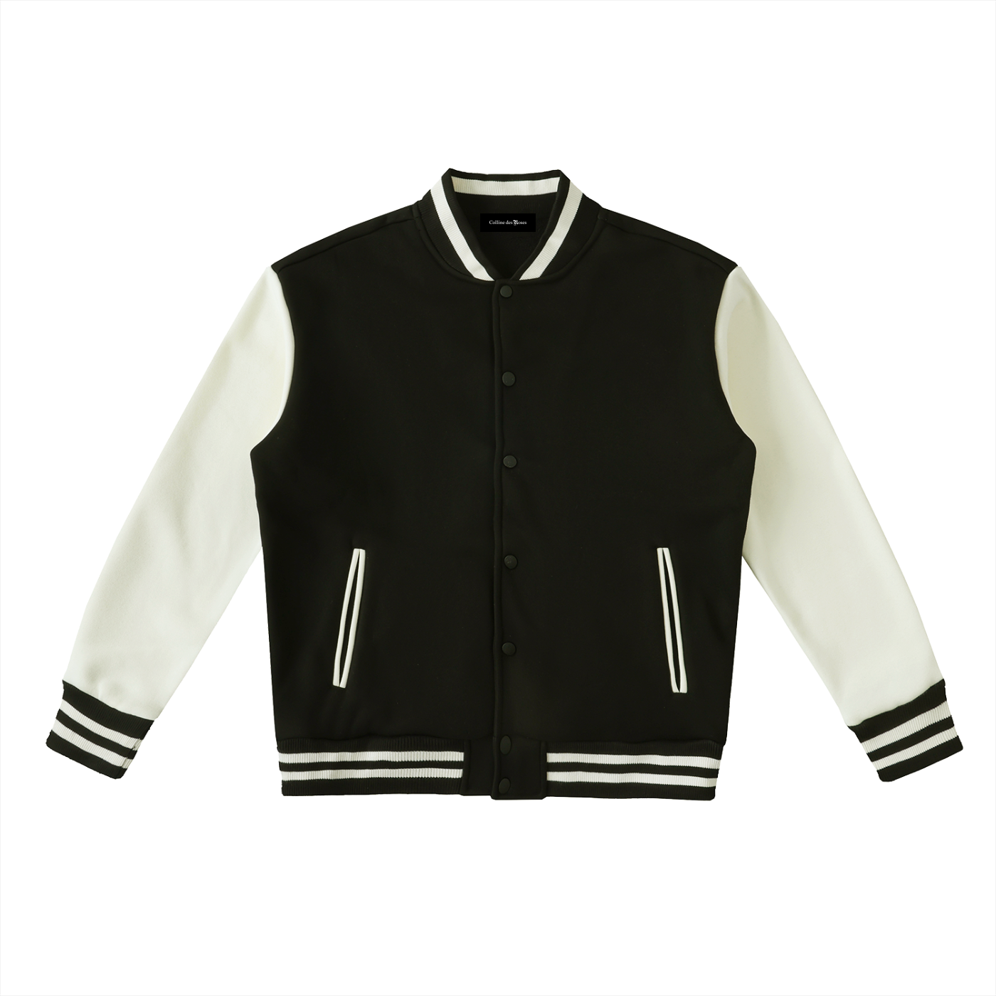 TWO-TONE FLEECED VARSITY JACKET - BLACK WITH WHITE