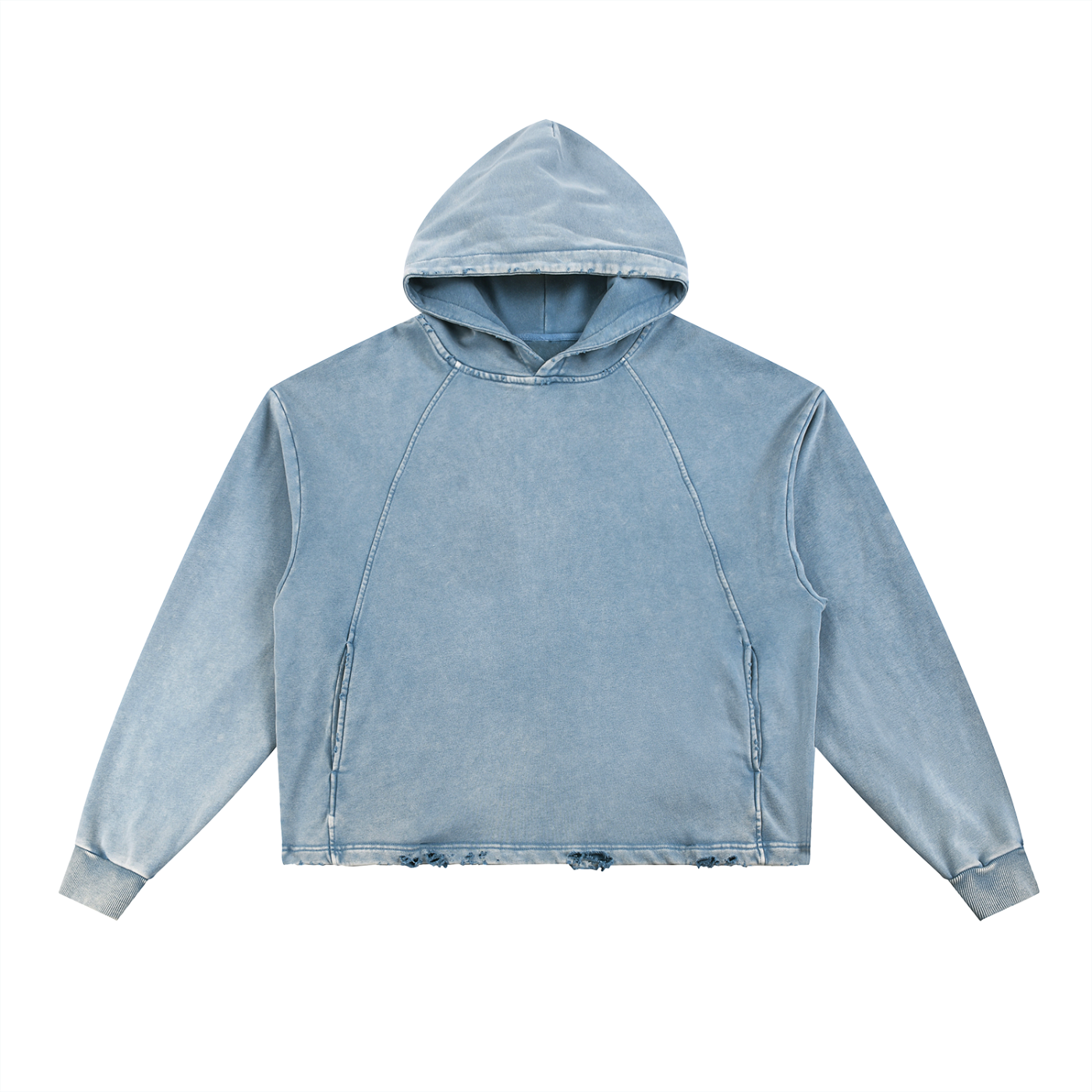 VINTAGE WASHED FRAYED-HEM HOODIE - BLUE