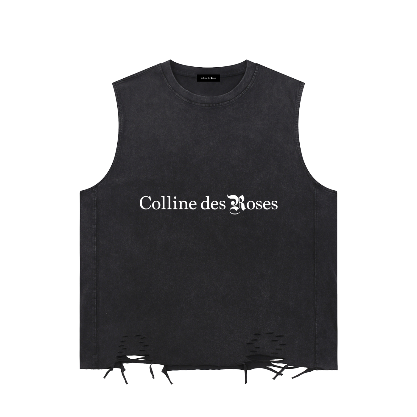 SNOW WASHED RAW-HEM TANK TOP - BLACK