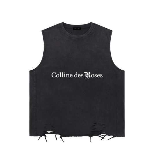 SNOW WASHED RAW-HEM TANK TOP - BLACK