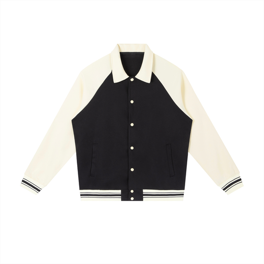CONTRAST RAGLAN SLEEVE BASEBALL JACKET - BLACK WITH APRICOT