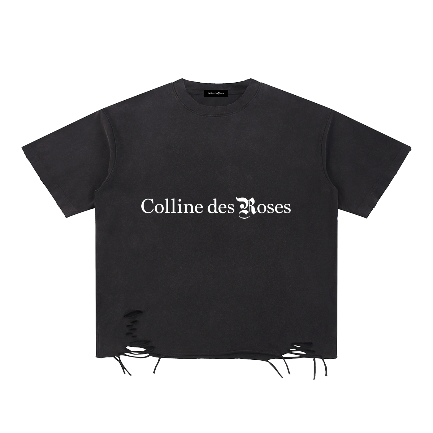 SNOW WASHED RAW-HEM T-SHIRT - BLACK