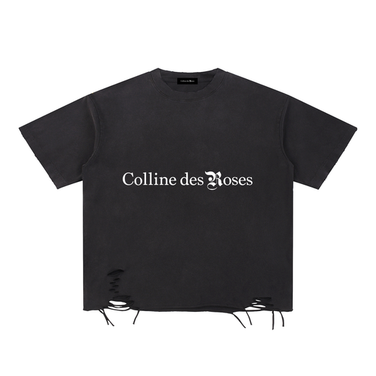 SNOW WASHED RAW-HEM T-SHIRT - BLACK