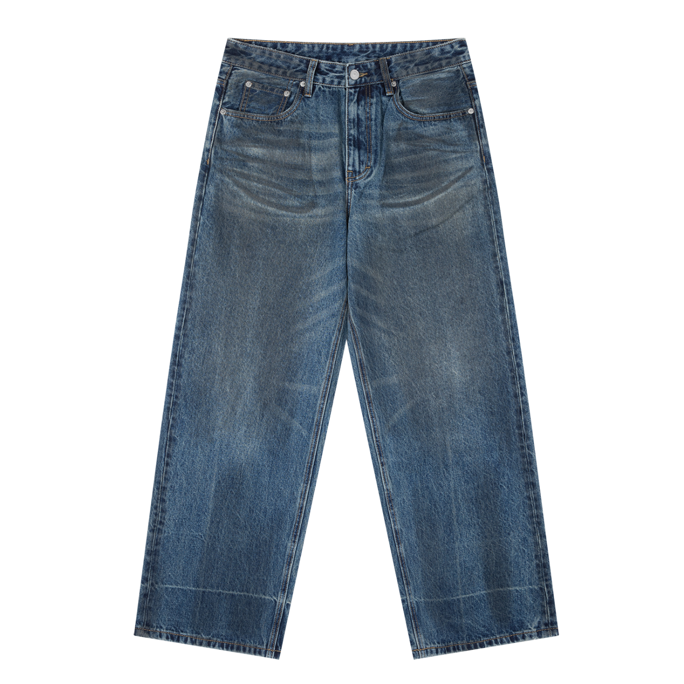 VINTAGE WASH BAGGY DENIM JEANS - BLUE