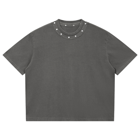 WASHED BOXY STUDDED T-SHIRT - DARK GRAY