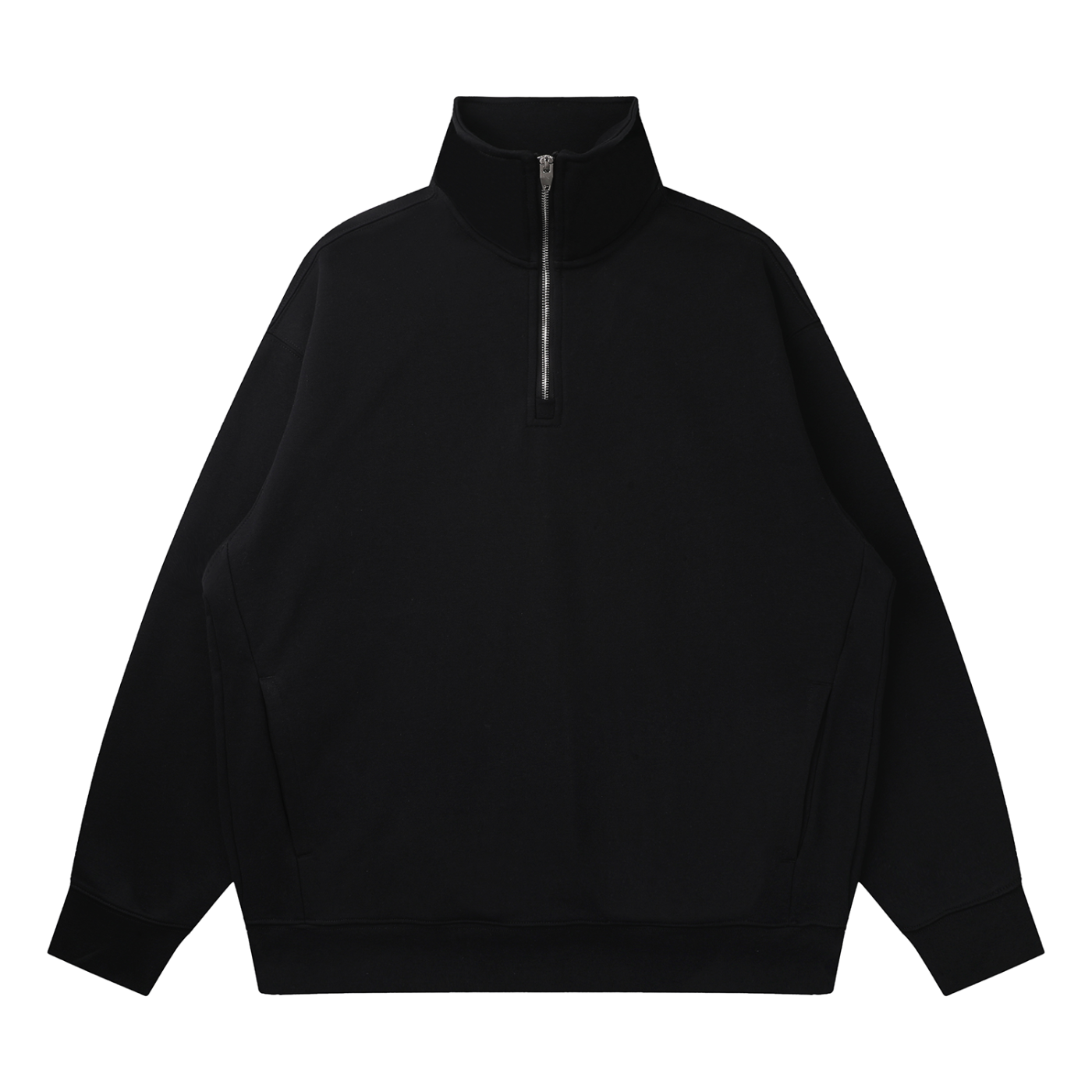 QUARTER-ZIP DROP SHOULDER SWEATSHIRT - BLACK