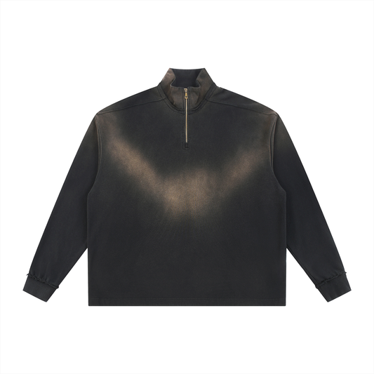Sun Fade Raw Edge Quarter-Zip Sweatshirt - Black