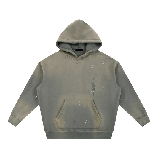 VINTAGE WASHED FRAYED FLEECE HOODIE - MEDIUM GRAY