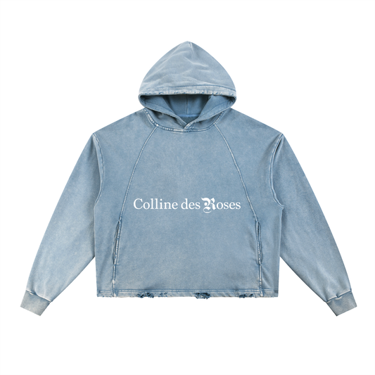 Vintage Washed Frayed-Hem Hoodie - Blue