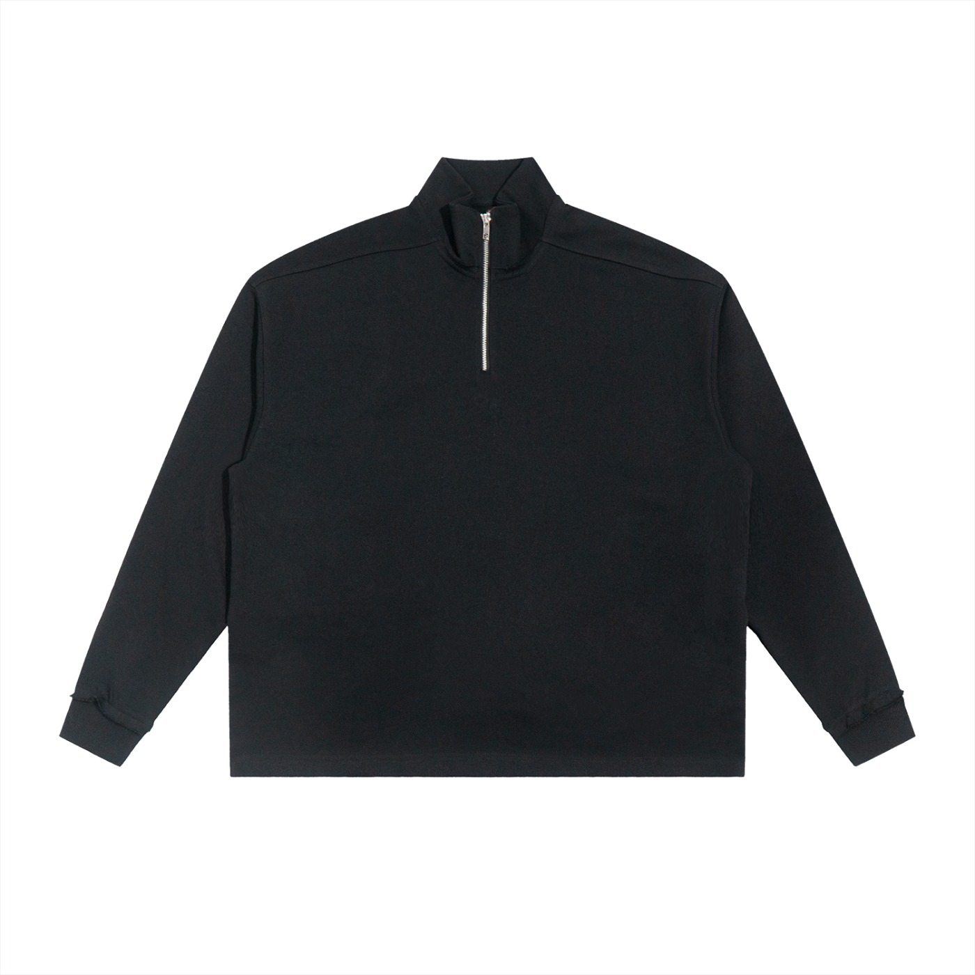 Half-Zip Rolled Edge Fleece Sweatshirt - Black