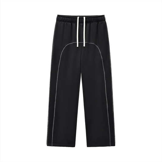 Contrast-Stitched Fleece Sweatpants - Black